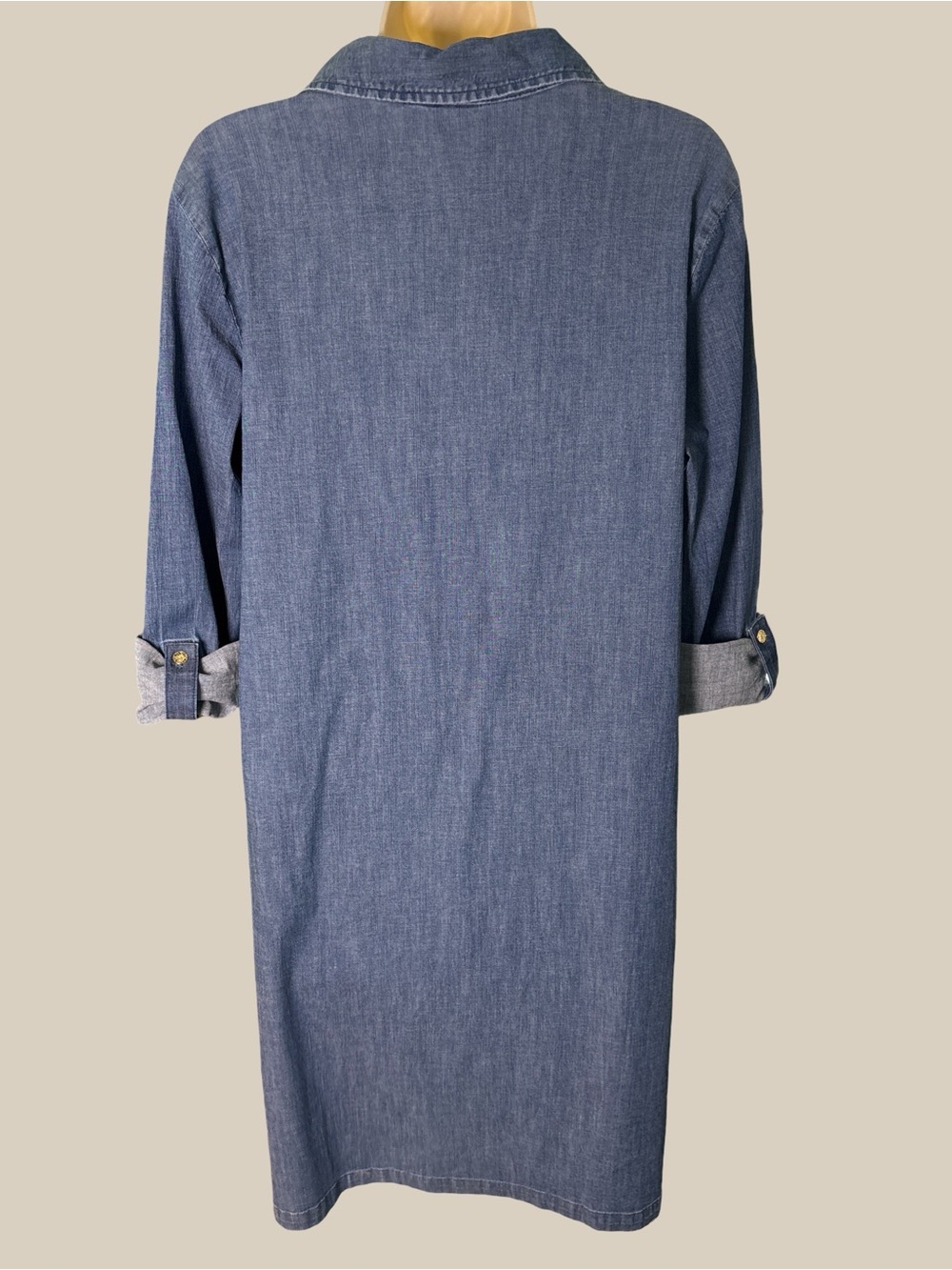 Anne Klein Women's Denim Chambray Shift Dress, Zipper, Pockets, Roll Tab, SZ 10 - Picture 3 of 4